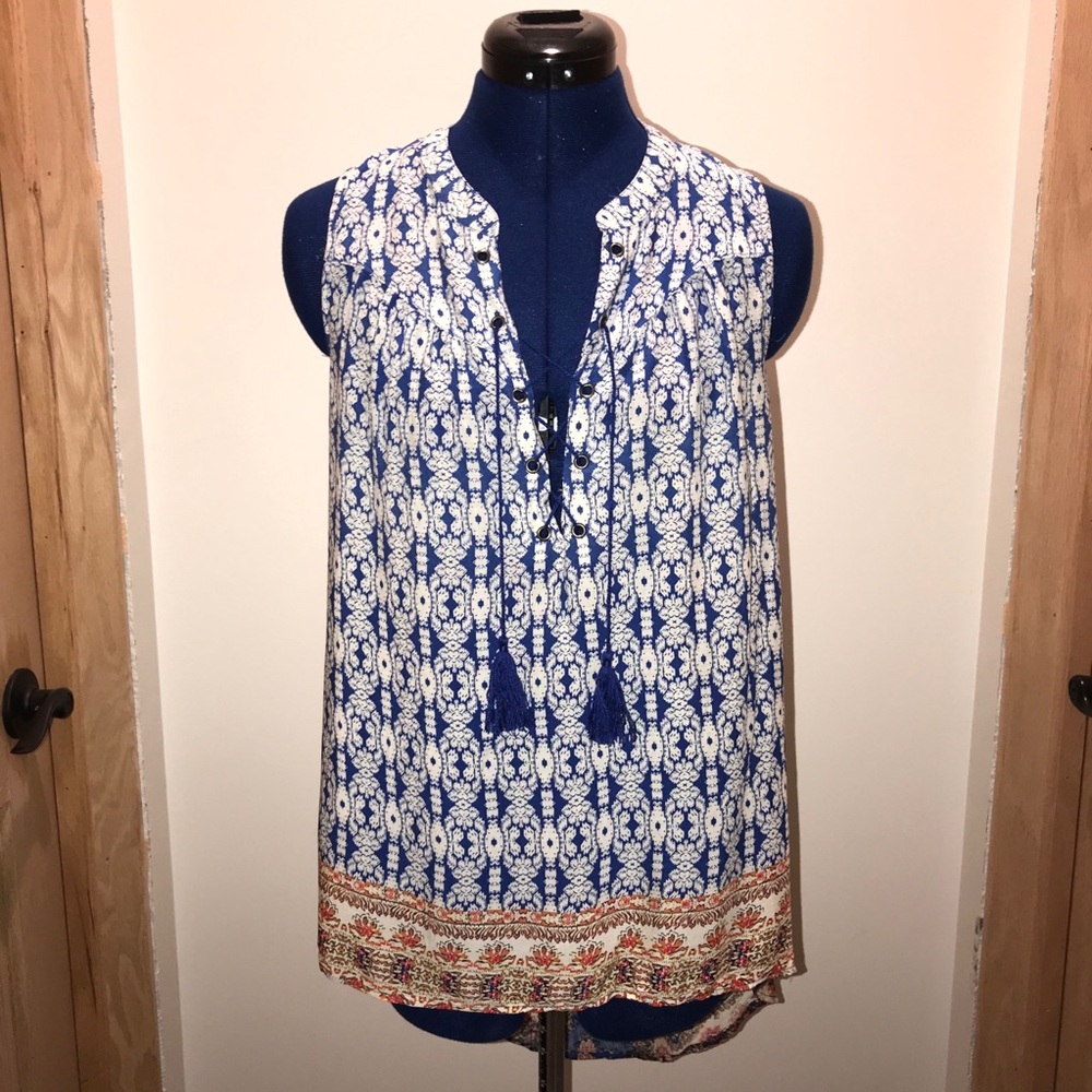 Printed Lace Up Tank